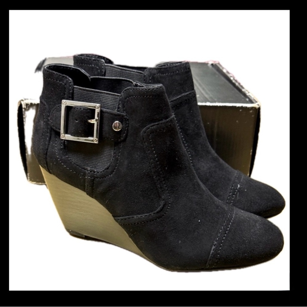 New Marco Santi Black Wedge Suede Booties